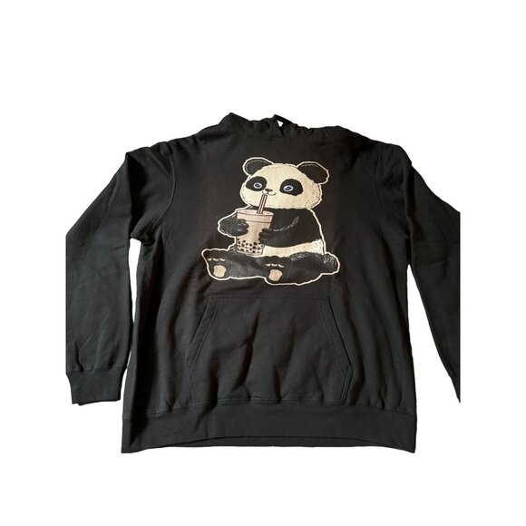 Panda With Boba Tea Bubble Tea Drink Black Size XL Sweatshirt Hoodie NEW - Picture 3 of 6